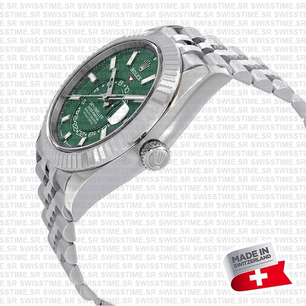 Rolex Sky-dweller 904l Steel 18k White Gold Bezel Green Dial Jubilee Bracelet 42mm Ref. 336934 Swiss Replica Super Clone