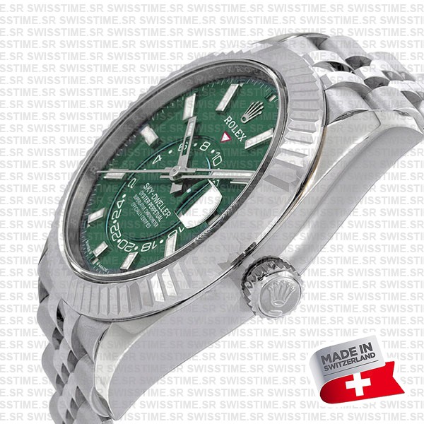 Rolex Sky-dweller 904l Steel 18k White Gold Bezel Green Dial Jubilee Bracelet 42mm Ref. 336934 Swiss Replica Super Clone