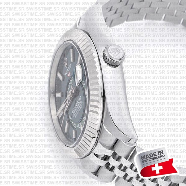 Rolex Sky-dweller 904l Steel 18k White Gold Bezel Green Dial Jubilee Bracelet 42mm Ref. 336934 Swiss Replica Super Clone