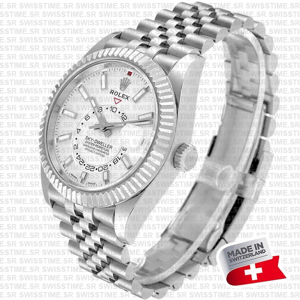 Rolex Sky-dweller 904l Steel 18k White Gold Bezel Black Dial Jubilee Bracelet 42mm Ref. 326934 Swiss Replica Super Clone (copy)