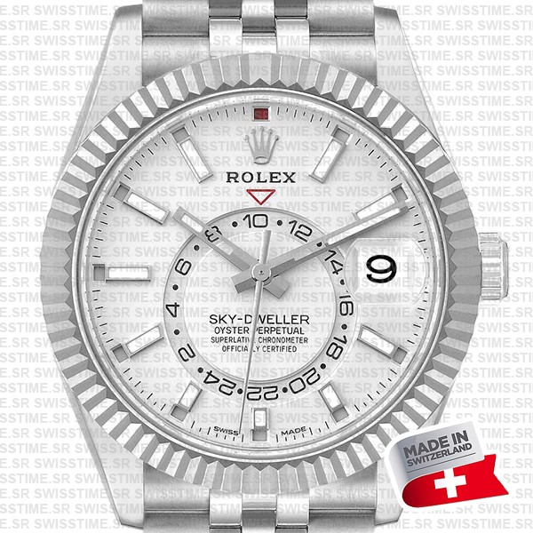 Rolex Sky-dweller 904l Steel 18k White Gold Bezel Black Dial Jubilee Bracelet 42mm Ref. 326934 Swiss Replica Super Clone (copy)
