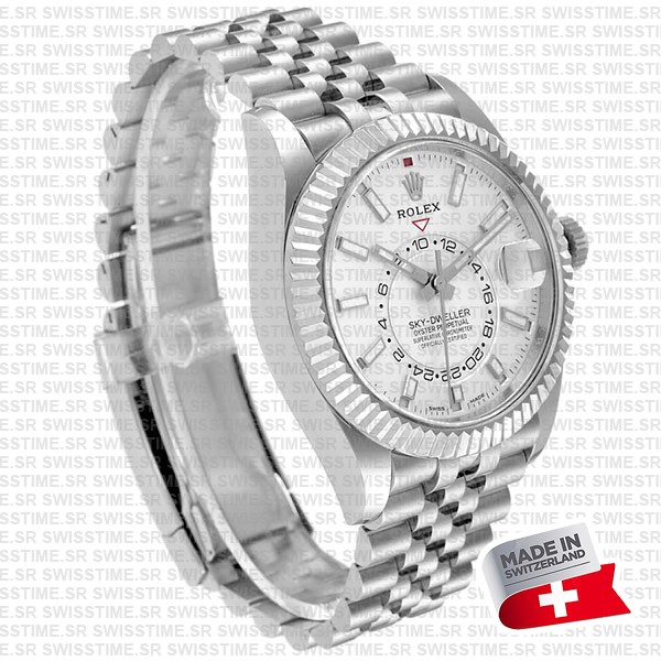 Rolex Sky-dweller 904l Steel 18k White Gold Bezel Black Dial Jubilee Bracelet 42mm Ref. 326934 Swiss Replica Super Clone (copy)
