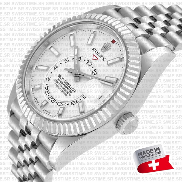 Rolex Sky-dweller 904l Steel 18k White Gold Bezel Black Dial Jubilee Bracelet 42mm Ref. 326934 Swiss Replica Super Clone (copy)