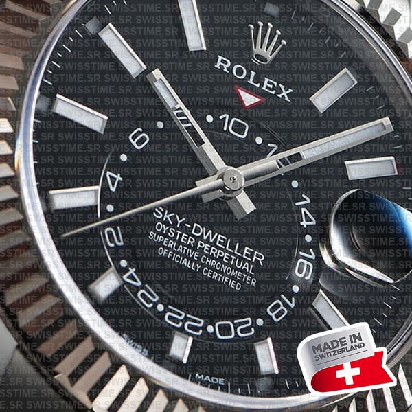 Rolex Sky-dweller 904l Steel 18k White Gold Bezel Black Dial Oyster 42mm Ref. 336934 Swiss Replica Super Clone