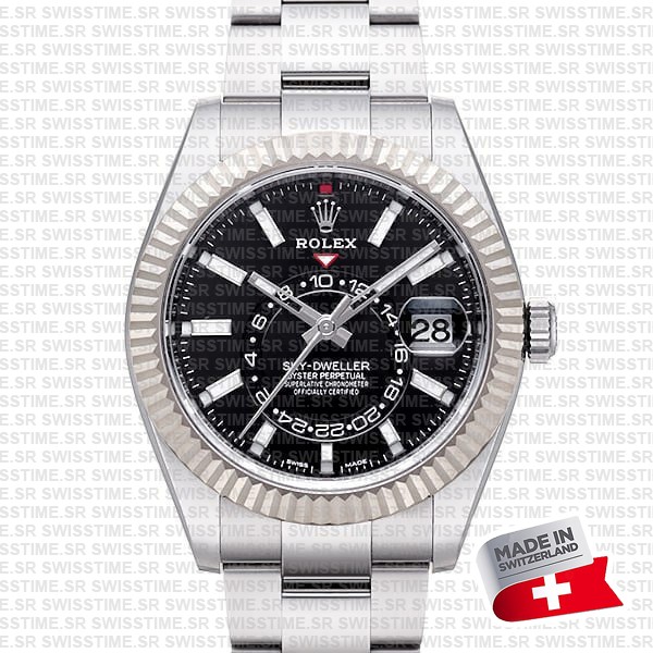 Rolex Sky-dweller 904l Steel 18k White Gold Bezel Black Dial Oyster 42mm Ref. 336934 Swiss Replica Super Clone