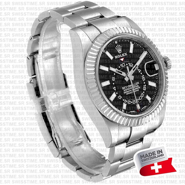 Rolex Sky-dweller 904l Steel 18k White Gold Bezel Black Dial Oyster 42mm Ref. 336934 Swiss Replica Super Clone