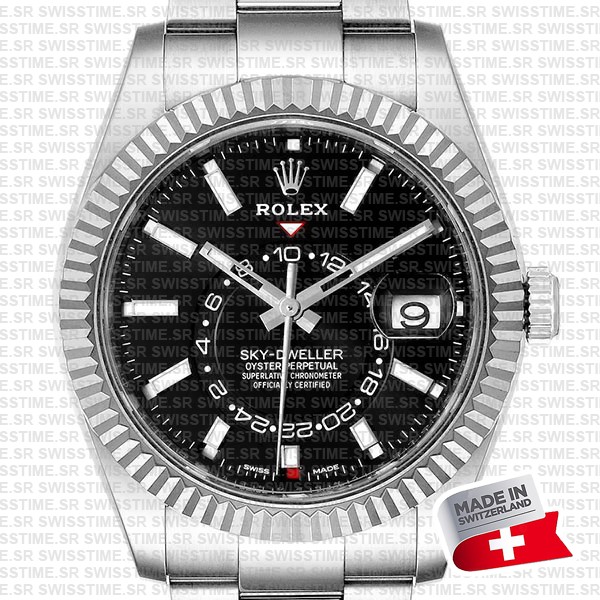 Rolex Sky-dweller 904l Steel 18k White Gold Bezel Black Dial Oyster 42mm Ref. 336934 Swiss Replica Super Clone