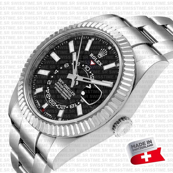 Rolex Sky-dweller 904l Steel 18k White Gold Bezel Black Dial Oyster 42mm Ref. 336934 Swiss Replica Super Clone