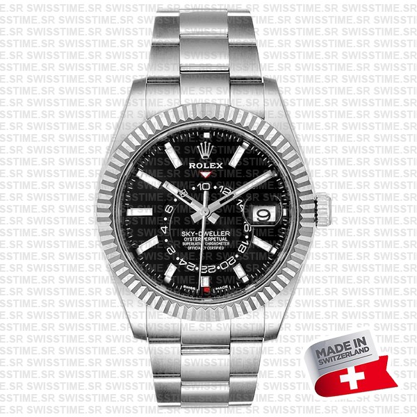 Rolex Sky-dweller 904l Steel 18k White Gold Bezel Black Dial Oyster 42mm Ref. 336934 Swiss Replica Super Clone