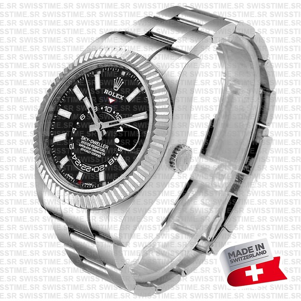 Rolex Sky-dweller 904l Steel 18k White Gold Bezel Black Dial Oyster 42mm Ref. 336934 Swiss Replica Super Clone
