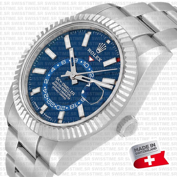 Rolex Sky-dweller Steel / 18k White Gold Blue Dial Stick Markers 42mm