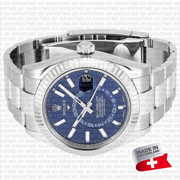 Rolex Sky-dweller Steel / 18k White Gold Blue Dial Stick Markers 42mm