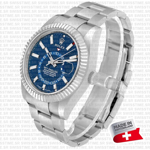Rolex Sky-dweller Steel / 18k White Gold Blue Dial Stick Markers 42mm
