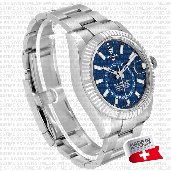 Rolex Sky-dweller Steel / 18k White Gold Blue Dial Stick Markers 42mm