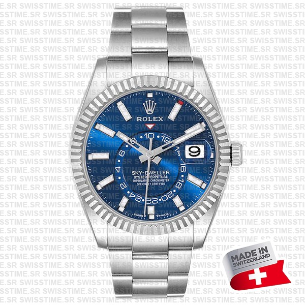 Rolex Sky-dweller Steel / 18k White Gold Blue Dial Stick Markers 42mm