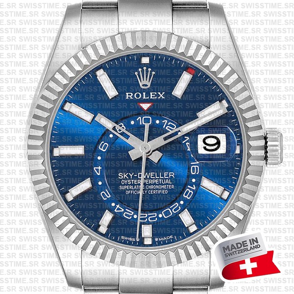 Rolex Sky-dweller Steel / 18k White Gold Blue Dial Stick Markers 42mm
