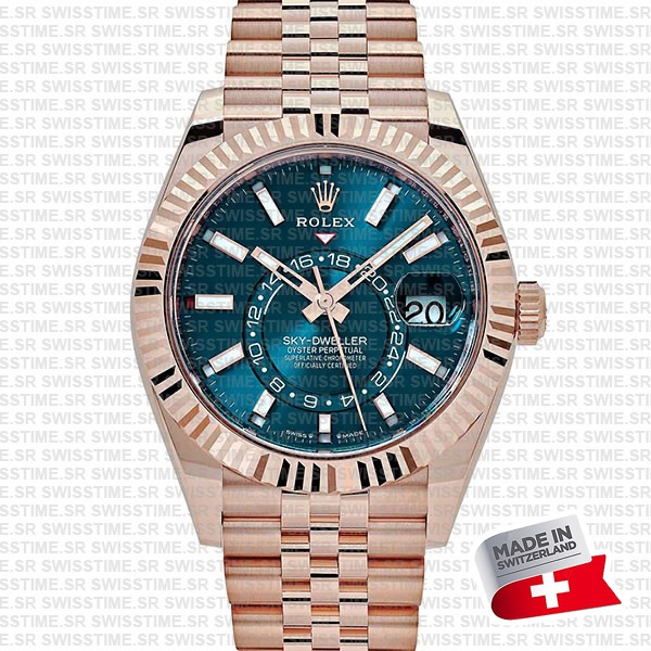 Rolex Sky-dweller 904l Steel 18k Rose Gold Wrap Blue Dial Jubilee Bracelet 42mm Ref. 336935 Swiss Replica Super Clone