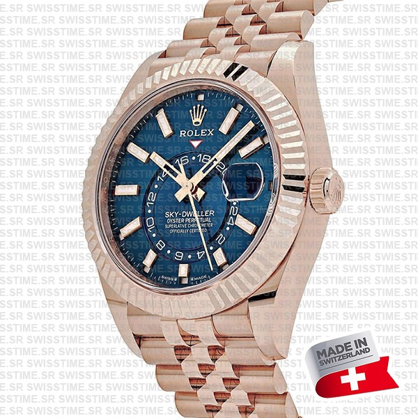 Rolex Sky-dweller 904l Steel 18k Rose Gold Wrap Blue Dial Jubilee Bracelet 42mm Ref. 336935 Swiss Replica Super Clone