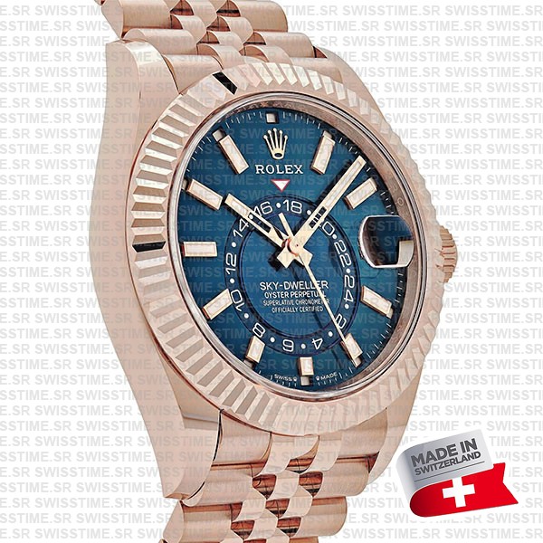 Rolex Sky-dweller 904l Steel 18k Rose Gold Wrap Blue Dial Jubilee Bracelet 42mm Ref. 336935 Swiss Replica Super Clone
