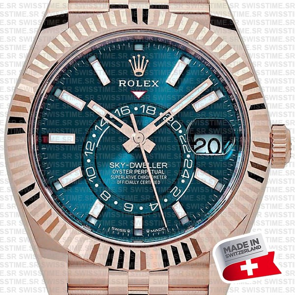 Rolex Sky-dweller 904l Steel 18k Rose Gold Wrap Blue Dial Jubilee Bracelet 42mm Ref. 336935 Swiss Replica Super Clone