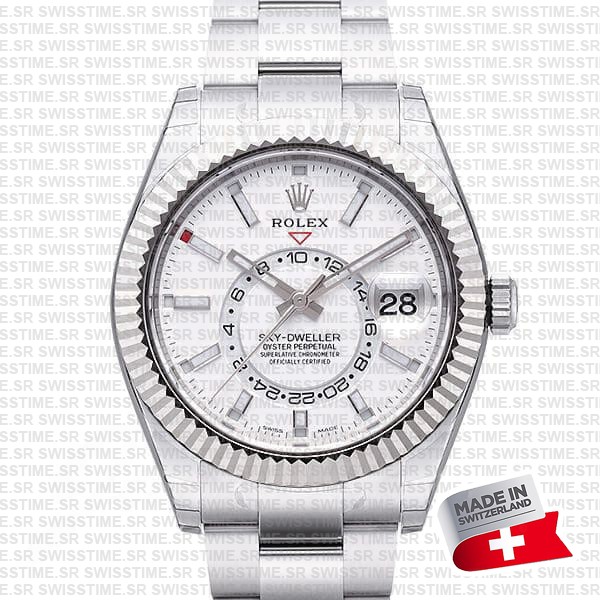 Rolex Sky-dweller Steel / 18k White Gold White Dial Oyster 42mm Ref. 336934 Swiss Replica Super Clone