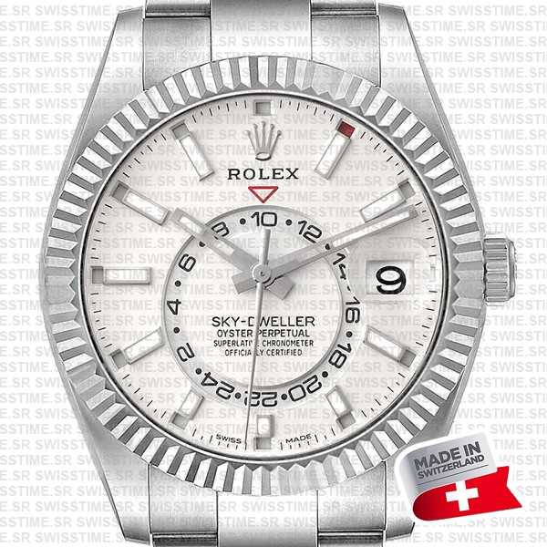 Rolex Sky-dweller Steel / 18k White Gold White Dial Oyster 42mm Ref. 336934 Swiss Replica Super Clone