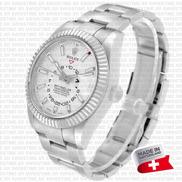 Rolex Sky-dweller Steel / 18k White Gold White Dial Oyster 42mm Ref. 336934 Swiss Replica Super Clone