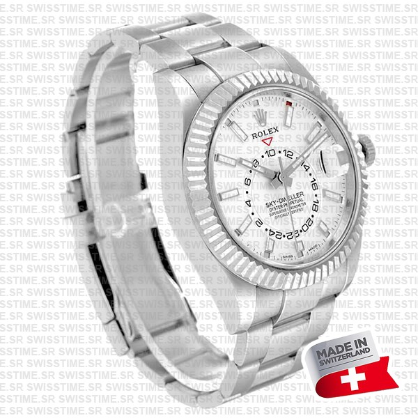 Rolex Sky-dweller Steel / 18k White Gold White Dial Oyster 42mm Ref. 336934 Swiss Replica Super Clone