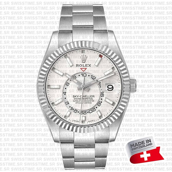 Rolex Sky-dweller Steel / 18k White Gold White Dial Oyster 42mm Ref. 336934 Swiss Replica Super Clone