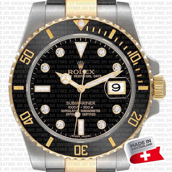 Rolex Submariner 2tone Black Diamonds Ceramic