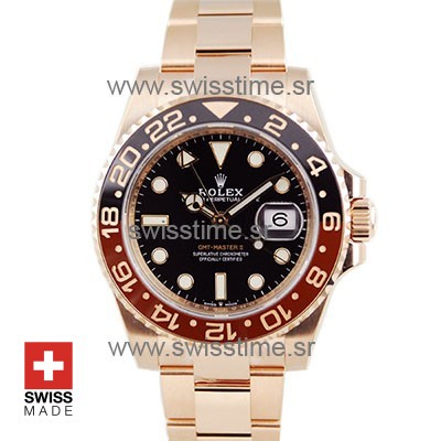 SWISSTIME ROLEX GMT MASTER II 18K ROSE GOLD CERAMIC BEZEL BLACK DIAL 126715CHNR 40MM 9