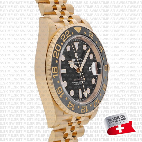 Rolex Gmt-master Ii Jubilee 18k Yellow Gold Black Dial Ceramic Bezel 40mm Swiss Made Replica Superclone Watch Ref.126718grnr