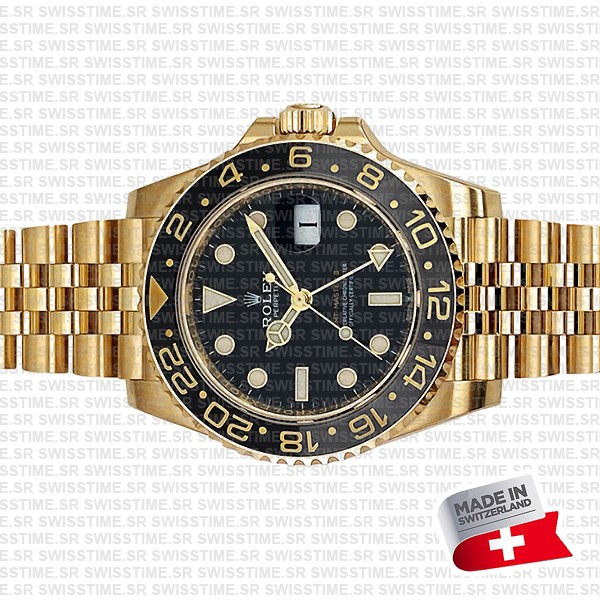 Rolex Gmt-master Ii Jubilee 18k Yellow Gold Black Dial Ceramic Bezel 40mm Swiss Made Replica Superclone Watch Ref.126718grnr