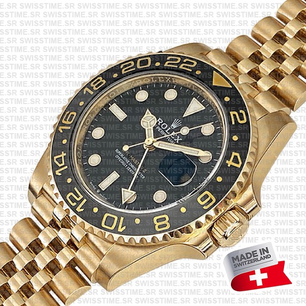 Rolex Gmt-master Ii Jubilee 18k Yellow Gold Black Dial Ceramic Bezel 40mm Swiss Made Replica Superclone Watch Ref.126718grnr