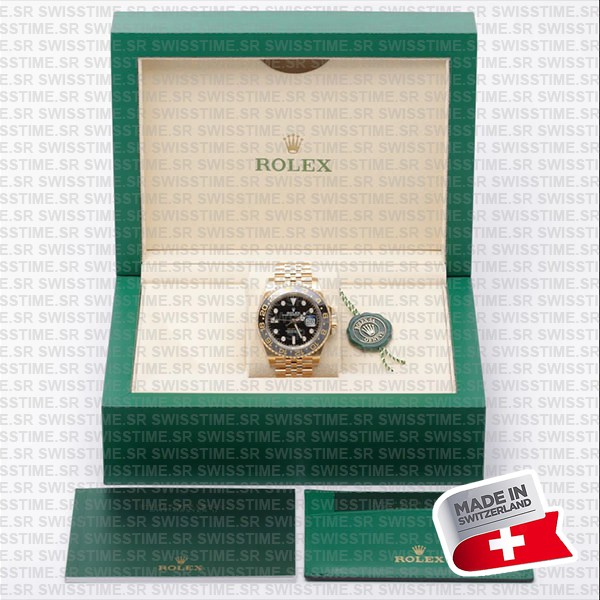 Rolex Gmt-master Ii Jubilee 18k Yellow Gold Black Dial Ceramic Bezel 40mm Swiss Made Replica Superclone Watch Ref.126718grnr