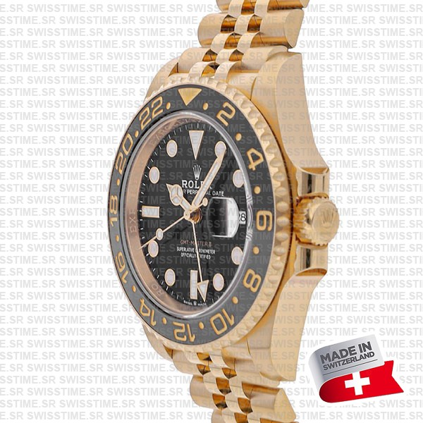 Rolex Gmt-master Ii Jubilee 18k Yellow Gold Black Dial Ceramic Bezel 40mm Swiss Made Replica Superclone Watch Ref.126718grnr