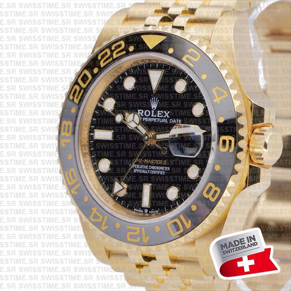 Rolex Gmt-master Ii Jubilee 18k Yellow Gold Black Dial Ceramic Bezel 40mm Swiss Made Replica Superclone Watch Ref.126718grnr
