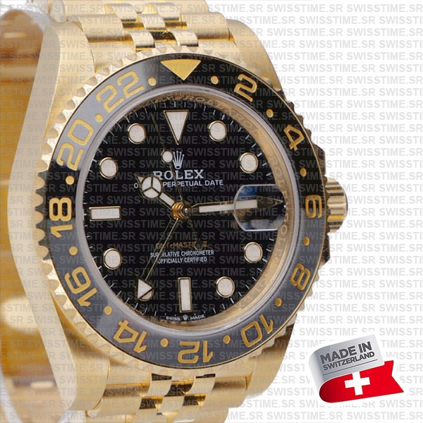 Rolex Gmt-master Ii Jubilee 18k Yellow Gold Black Dial Ceramic Bezel 40mm Swiss Made Replica Superclone Watch Ref.126718grnr
