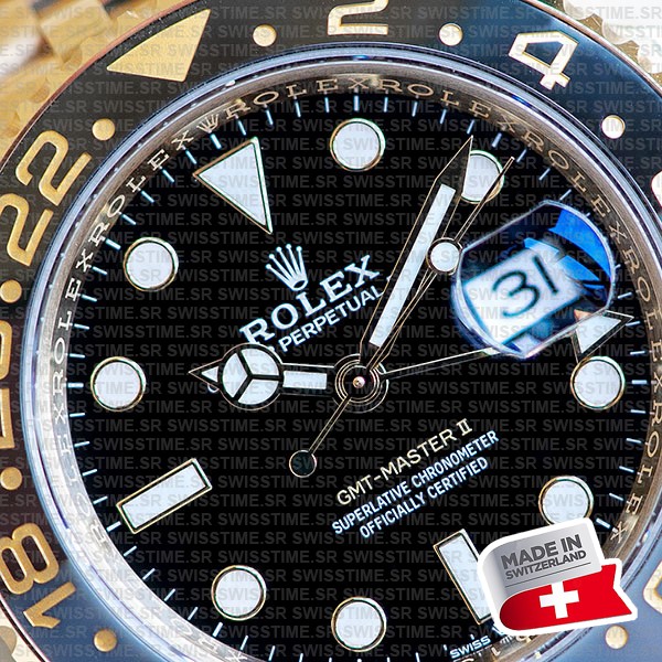 Rolex Gmt-master Ii Jubilee 18k Yellow Gold Black Dial Ceramic Bezel 40mm Swiss Made Replica Superclone Watch Ref.126718grnr