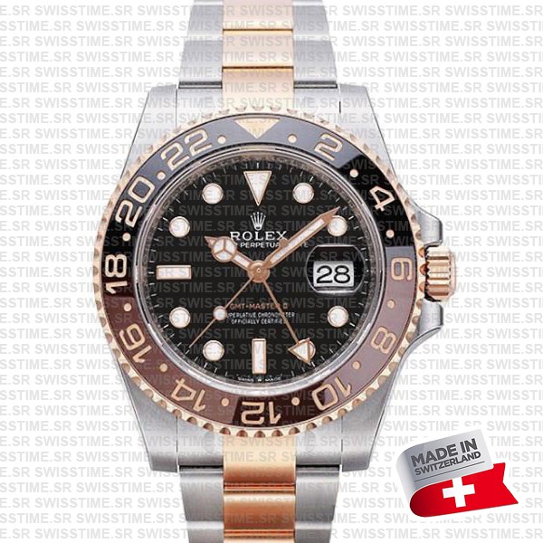 Rolex Gmt-master Ii 18k Rose Gold 2-tone Brown/black Ceramic Bezel 40mm