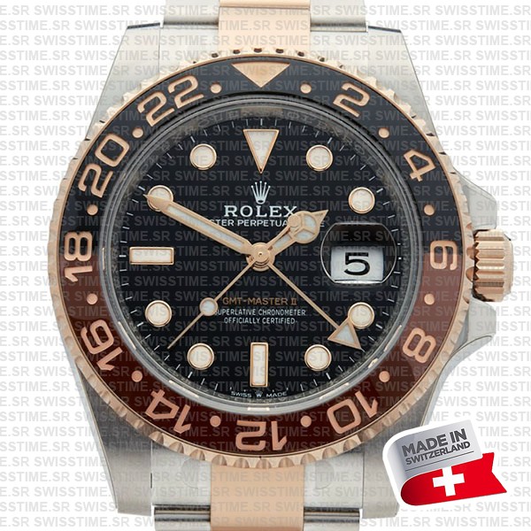 Rolex Gmt-master Ii 18k Rose Gold 2-tone Brown/black Ceramic Bezel 40mm