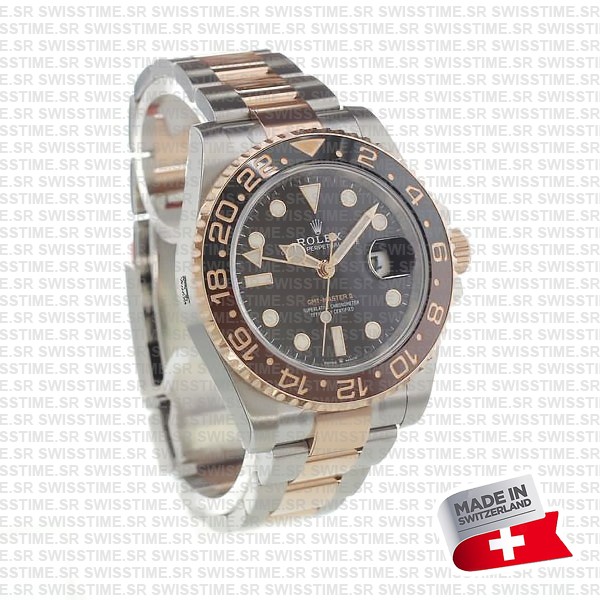 Rolex Gmt-master Ii 18k Rose Gold 2-tone Brown/black Ceramic Bezel 40mm