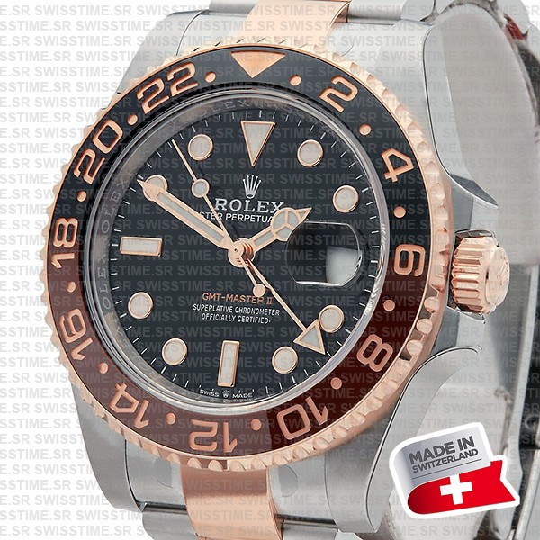 Rolex Gmt-master Ii 18k Rose Gold 2-tone Brown/black Ceramic Bezel 40mm