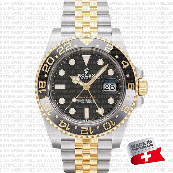 Rolex Gmt-master Ii Jubilee 2tone 18k Yellow Gold/904l Steel Black Dial Ceramic Bezel 40mm Swiss Made Replica Watch Ref.126713grnr