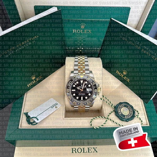 Rolex Gmt-master Ii Jubilee 2tone 18k Yellow Gold/904l Steel Black Dial Ceramic Bezel 40mm Swiss Made Replica Watch Ref.126713grnr