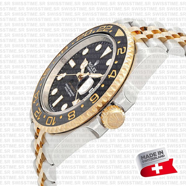 Rolex Gmt-master Ii Jubilee 2tone 18k Yellow Gold/904l Steel Black Dial Ceramic Bezel 40mm Swiss Made Replica Watch Ref.126713grnr