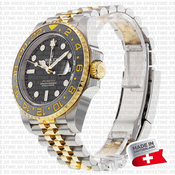 Rolex Gmt-master Ii Jubilee 2tone 18k Yellow Gold/904l Steel Black Dial Ceramic Bezel 40mm Swiss Made Replica Watch Ref.126713grnr