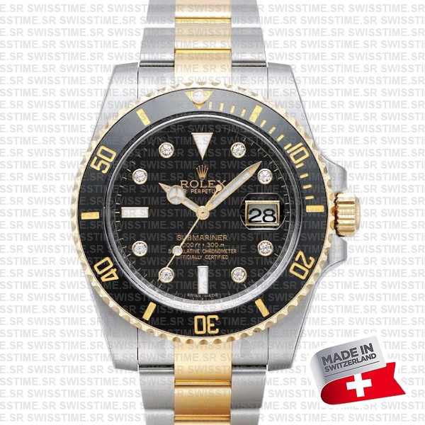 Rolex Submariner 2tone Black Diamonds Ceramic