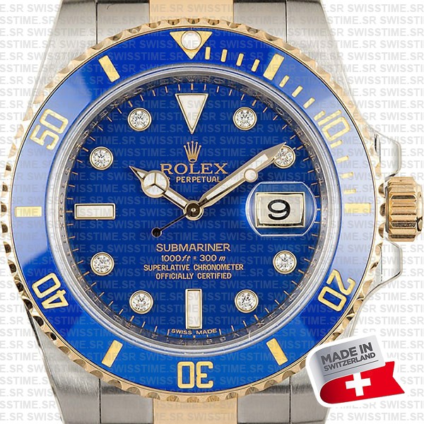 Rolex Submariner 2tone Blue Diamonds Ceramic
