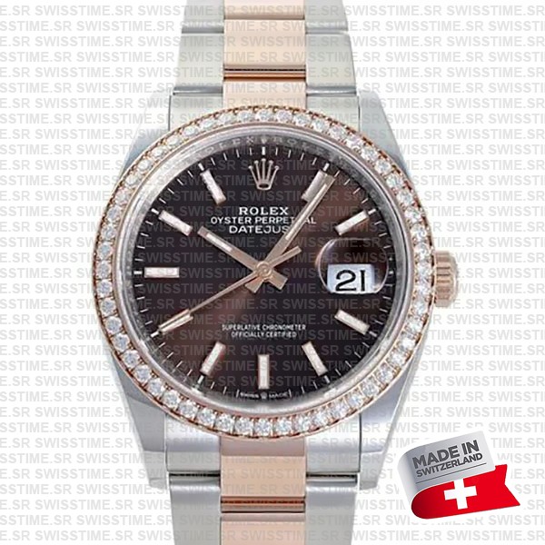 Rolex Datejust 36mm Brown Dial Diamond Bezel 18k Rose Gold 2-tone Oyster Ref.126281rbr Swiss Replica Superclone